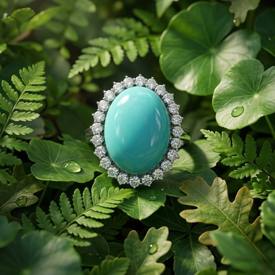 Vintage Natural Persian Turquoise and Diamond Cluster Cocktail Ring