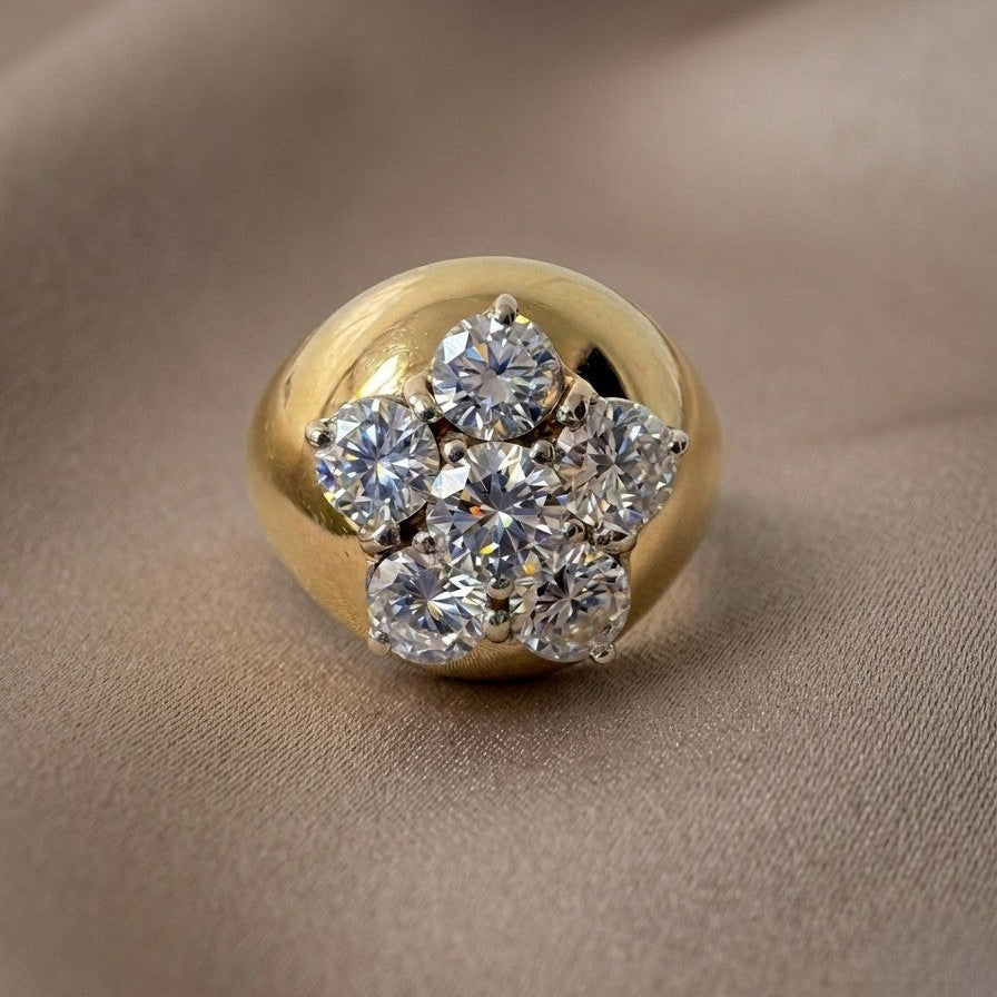 Vintage Italian 1.80ct Diamond Daisy Cluster Signet Ring
