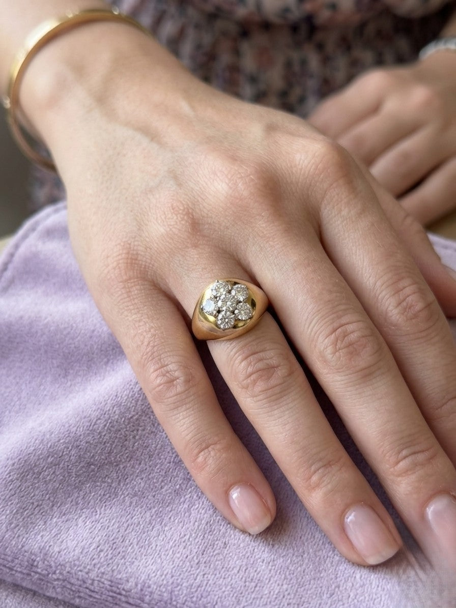 Vintage Italian 1.80ct Diamond Daisy Cluster Signet Ring