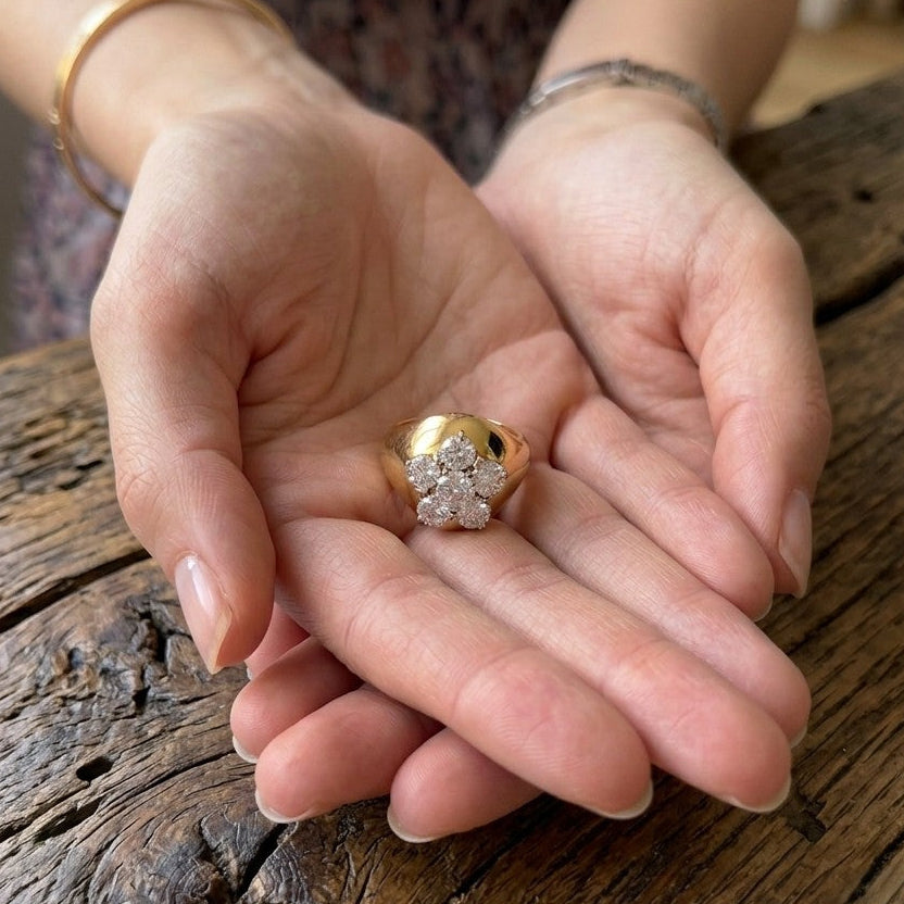 Vintage Italian 1.80ct Diamond Daisy Cluster Signet Ring