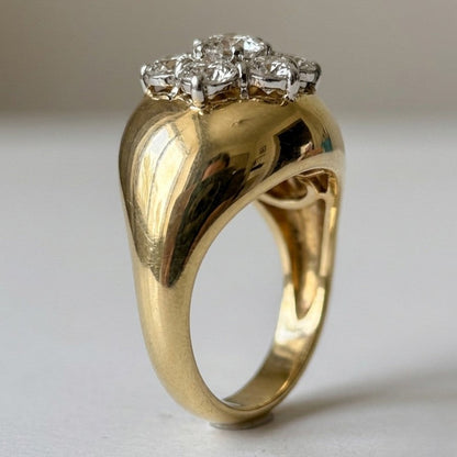 Vintage Italian 1.80ct Diamond Daisy Cluster Signet Ring