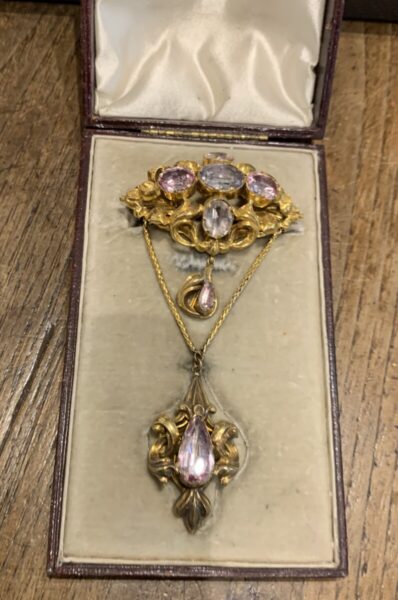19th Century Georgian Pink Topaz and Gold Brooch