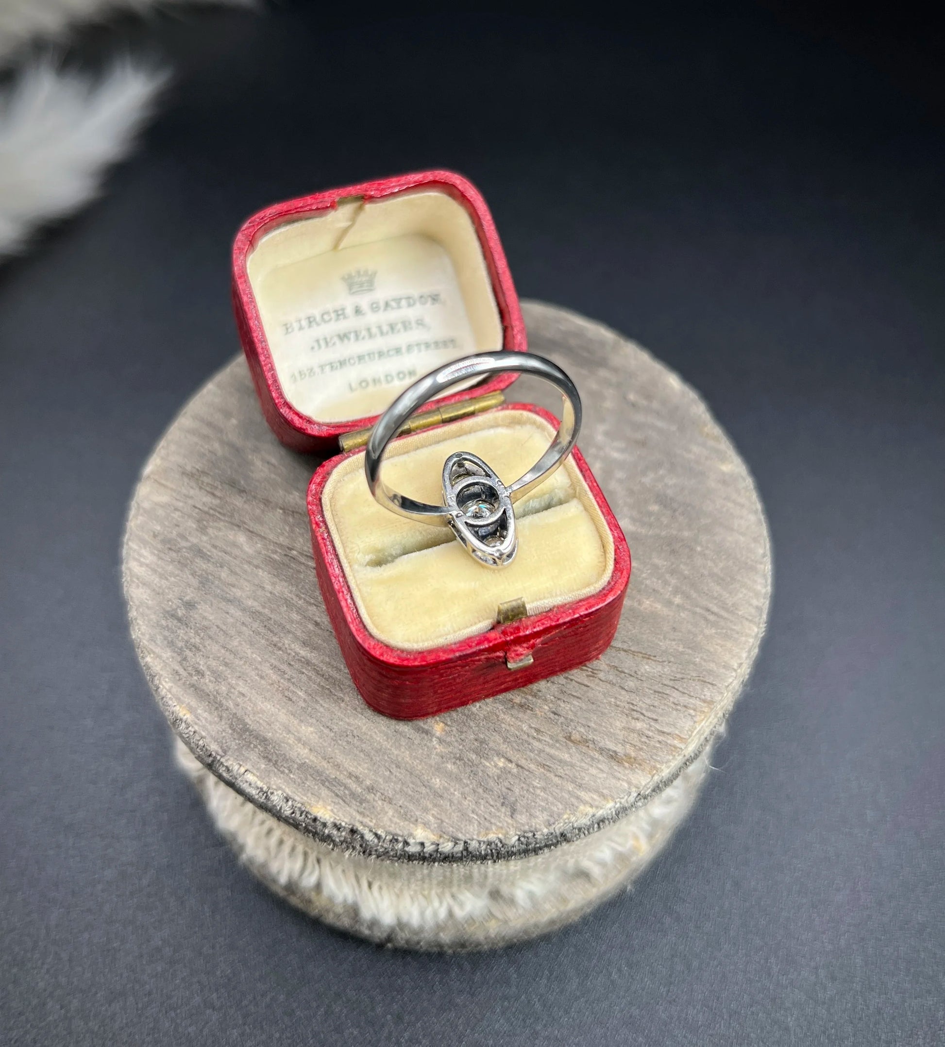 Antique Art Deco Platinum Three Stone Oval Shaped Diamond Ring, Circa 1920