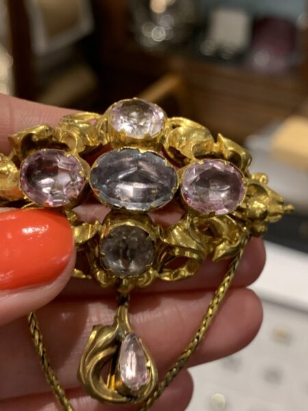 19th Century Georgian Pink Topaz and Gold Brooch