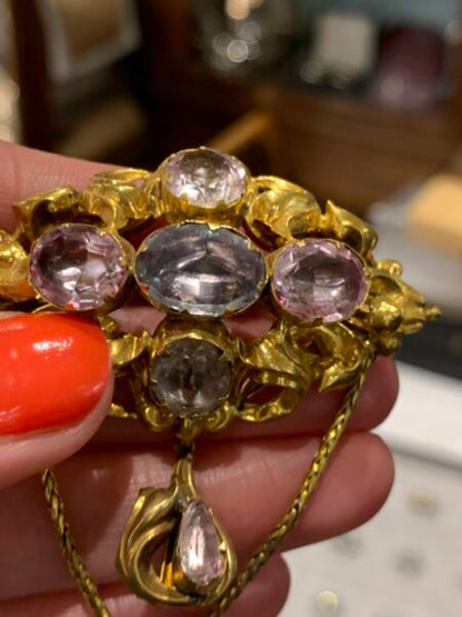 19th Century Georgian Pink Topaz and Gold Brooch