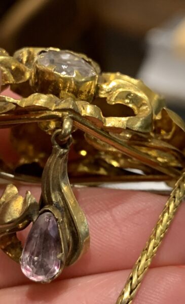 19th Century Georgian Pink Topaz and Gold Brooch