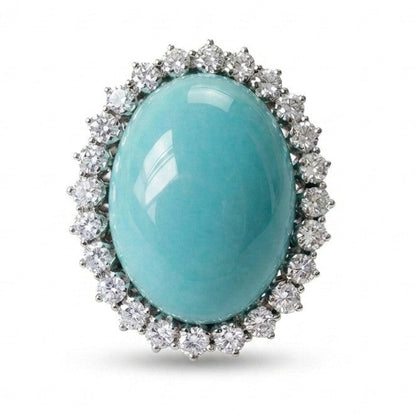 Vintage Natural Persian Turquoise and Diamond Cluster Cocktail Ring