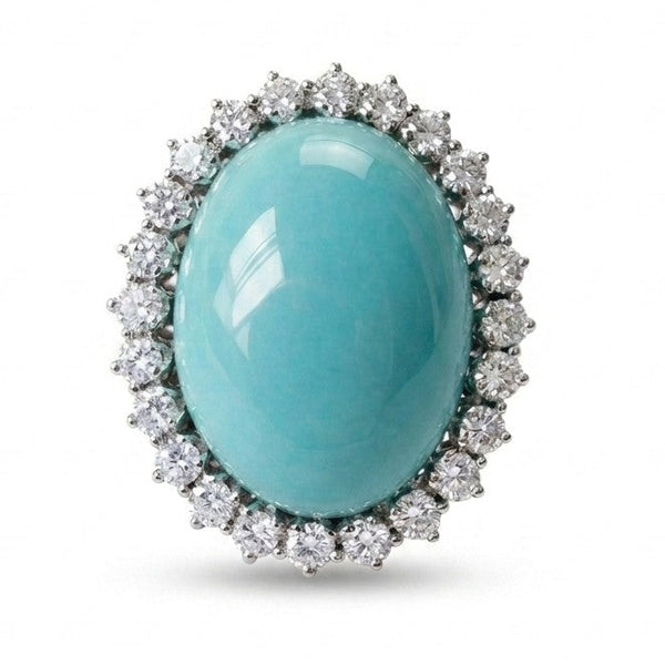 Vintage Natural Persian Turquoise and Diamond Cluster Cocktail Ring
