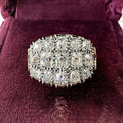 Regency Antique 3ct Old Mine Cut Diamond Three Row Cluster Ring, Circa 1835
