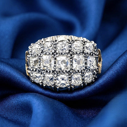 Regency Antique 3ct Old Mine Cut Diamond Three Row Cluster Ring, Circa 1835