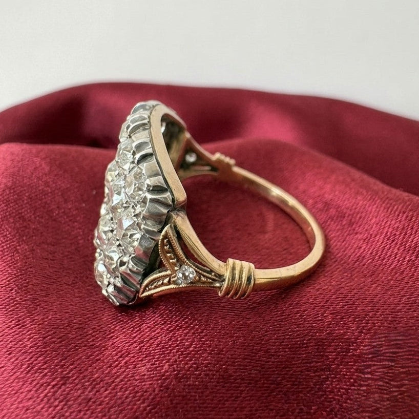 Regency Antique 3ct Old Mine Cut Diamond Three Row Cluster Ring, Circa 1835