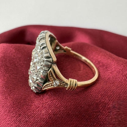 Regency Antique 3ct Old Mine Cut Diamond Three Row Cluster Ring, Circa 1835