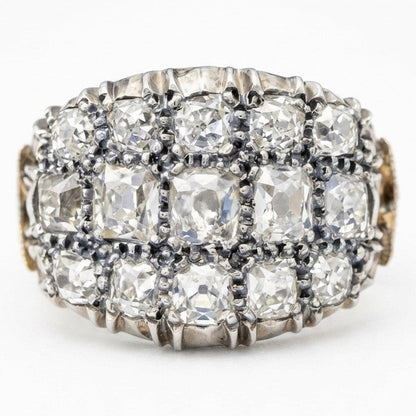 Regency Antique 3ct Old Mine Cut Diamond Three Row Cluster Ring, Circa 1835