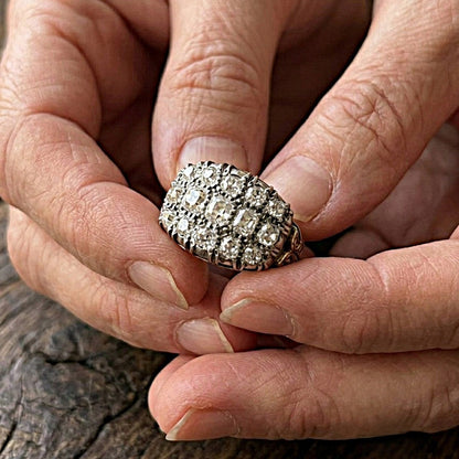 Regency Antique 3ct Old Mine Cut Diamond Three Row Cluster Ring, Circa 1835