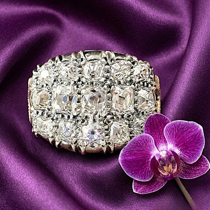 Regency Antique 3ct Old Mine Cut Diamond Three Row Cluster Ring, Circa 1835