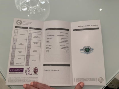 Heart Shaped Emerald and Diamond Engagement Ring in 18ct White Gold