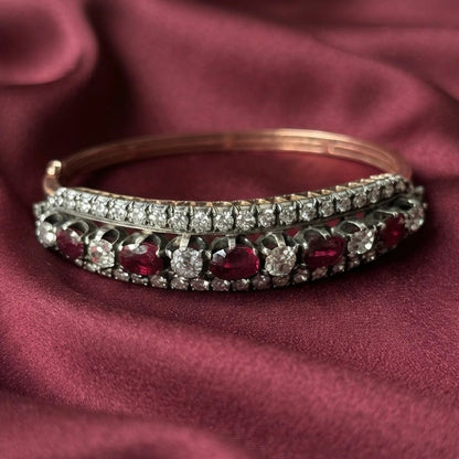 Victorian Antique  3.80ct Ruby and 4.60ct Old Cut Diamond Bangle Bracelet