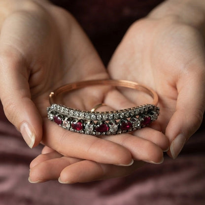 Victorian Antique  3.80ct Ruby and 4.60ct Old Cut Diamond Bangle Bracelet
