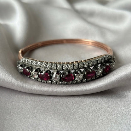 Victorian Antique  3.80ct Ruby and 4.60ct Old Cut Diamond Bangle Bracelet
