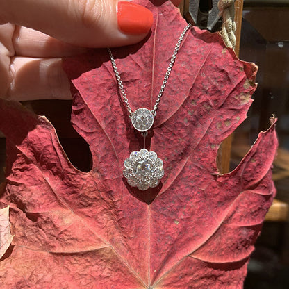 Vintage 4.29ct Diamond Cluster Drop Pendant Necklace