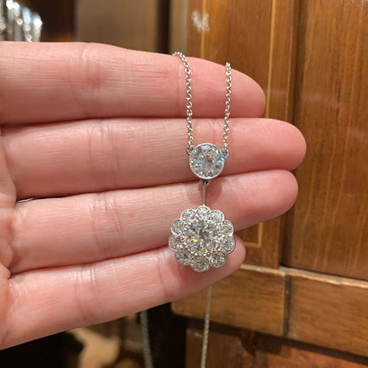 Vintage 4.29ct Diamond Cluster Drop Pendant Necklace