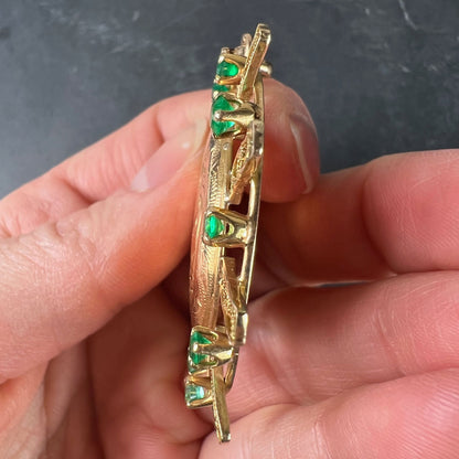 Antique French Sunburst Love Floral 18 Karat Yellow Gold Emerald Locket Pendant