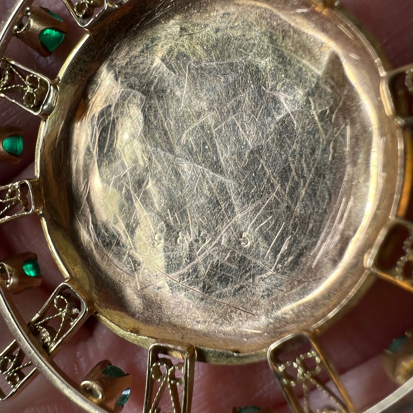 Antique French Sunburst Love Floral 18 Karat Yellow Gold Emerald Locket Pendant