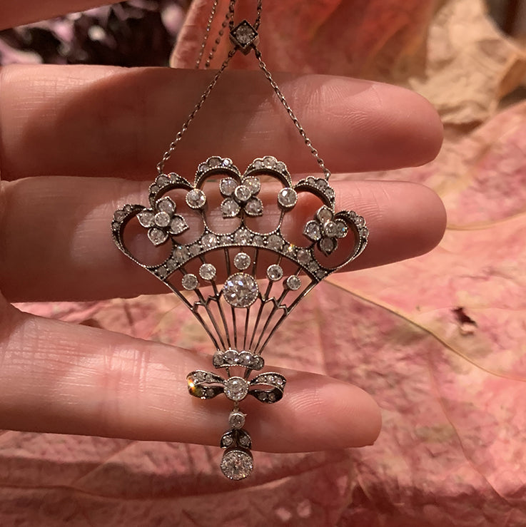 Antique Belle Epoque Old Cut Diamond Pendant, 2.30 carat total