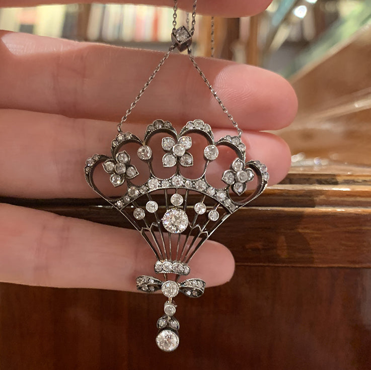 Antique Belle Epoque 2.30ct Old Cut Diamond Pendant