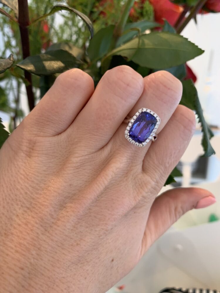 Tanzanite and Diamond Halo Dress Ring, 5.60 carats