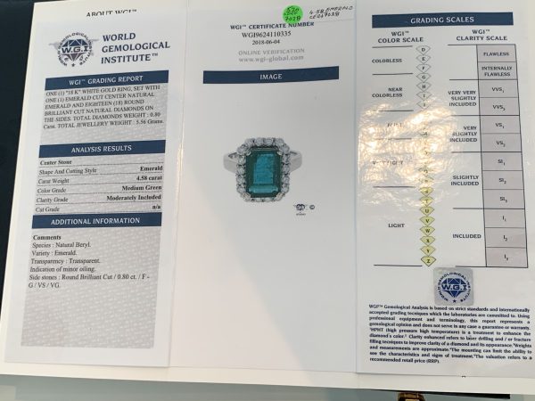 Emerald Cut Emerald and Diamond Cluster Ring in 18ct White Gold