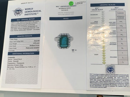 Emerald Cut Emerald and Diamond Cluster Ring in 18ct White Gold