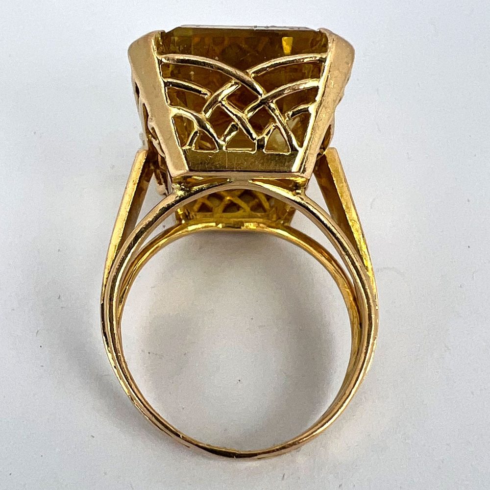 Vintage Retro 18.87ct Citrine Solitaire and 18ct Yellow Gold Cocktail Ring