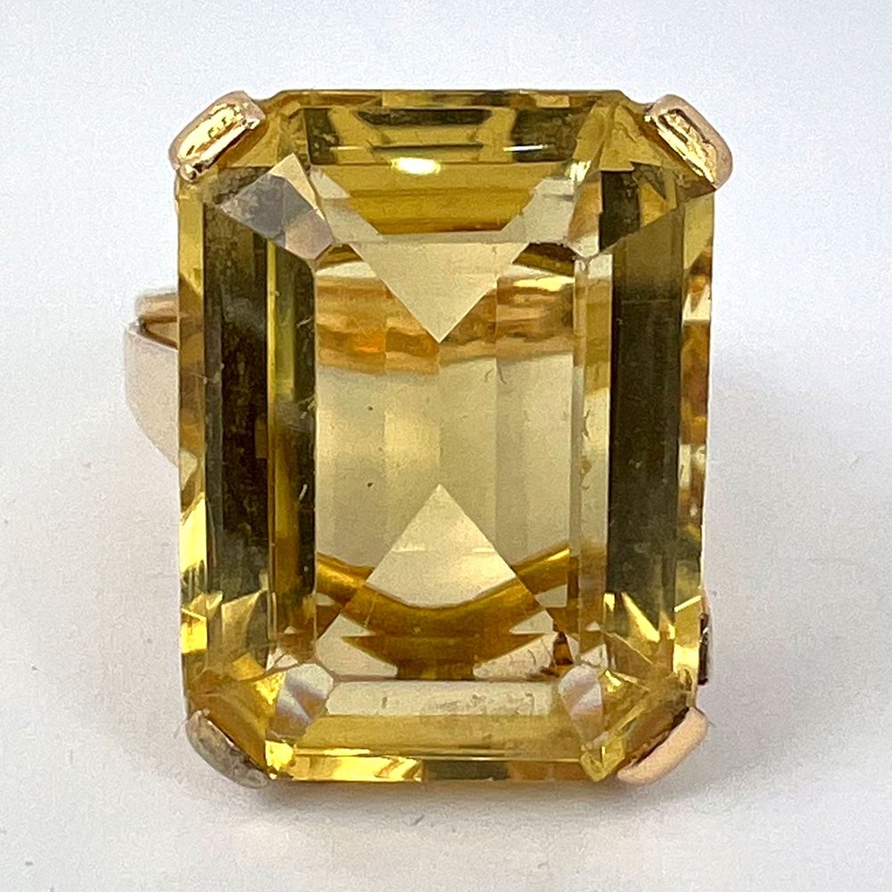 Vintage Retro 18.87ct Citrine Solitaire and 18ct Yellow Gold Cocktail Ring