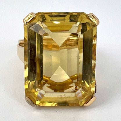 Vintage Retro 18.87ct Citrine Solitaire and 18ct Yellow Gold Cocktail Ring