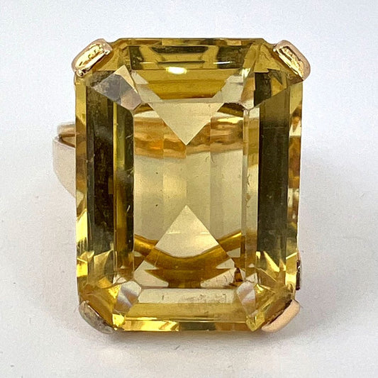 Vintage Retro 18.87ct Citrine Solitaire and 18ct Yellow Gold Cocktail Ring