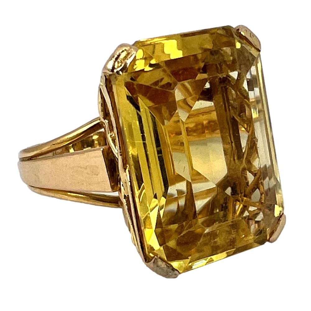Vintage Retro 18.87ct Citrine Solitaire and 18ct Yellow Gold Cocktail Ring
