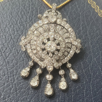 Early Victorian Antique 16cts Old Mine Cut Diamond Tassel Fringe Pendant come Brooch, Mid 19th Century, Circa 1850