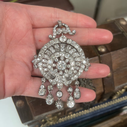 Early Victorian Antique 16cts Old Mine Cut Diamond Tassel Fringe Pendant come Brooch, Mid 19th Century, Circa 1850