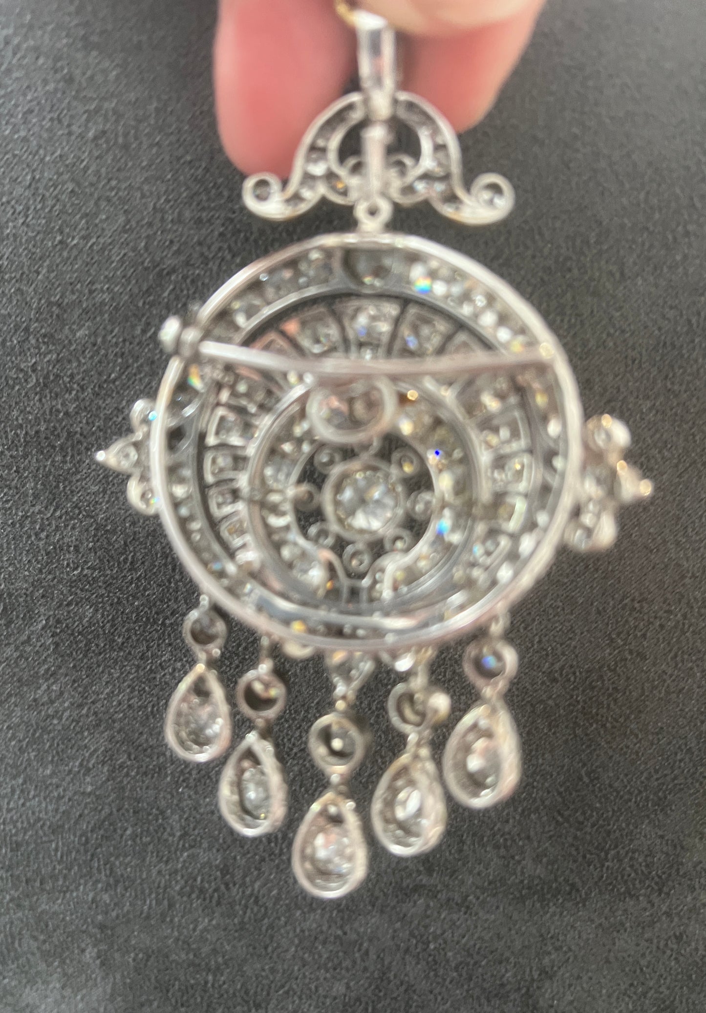 Early Victorian Antique 16cts Old Mine Cut Diamond Tassel Fringe Pendant come Brooch, Mid 19th Century, Circa 1850