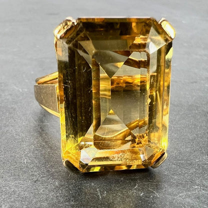 Vintage Retro 18.87ct Citrine Solitaire and 18ct Yellow Gold Cocktail Ring