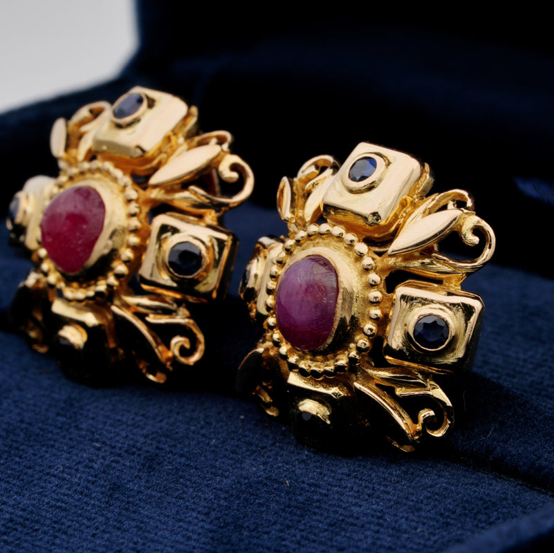 Ilias Lalaounis 2.8ct Ruby Sapphire 18ct Gold Clip On Earrings