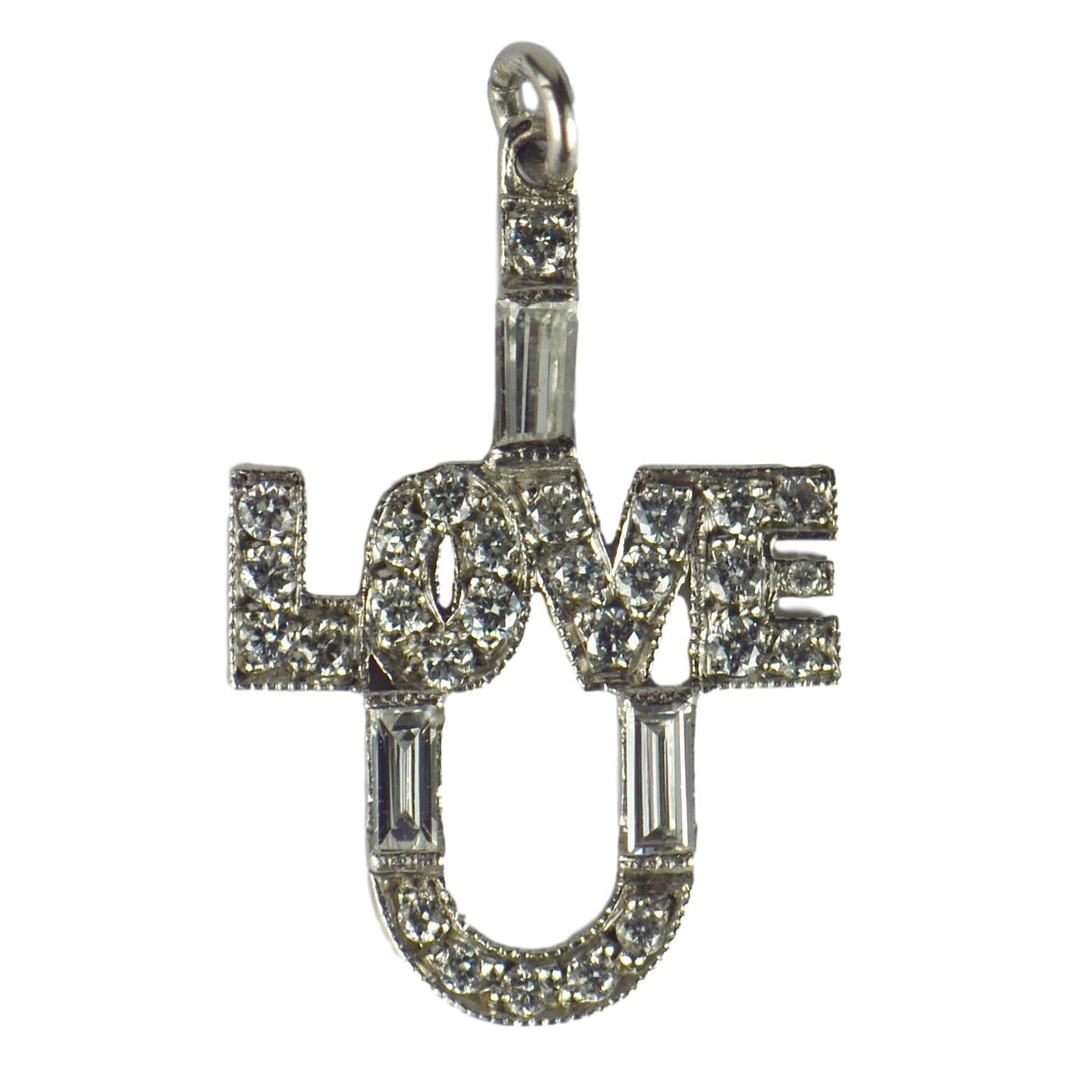 Vintage 0.75ct Diamond and Platinum I Love You Charm Pendant
