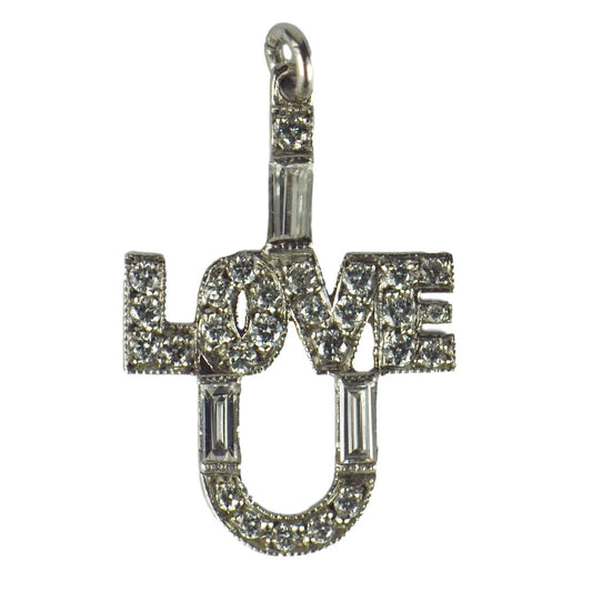 Vintage 0.75ct Diamond and Platinum I Love You Charm Pendant