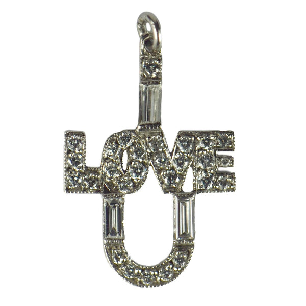 Vintage 0.75ct Diamond and Platinum I Love You Charm Pendant