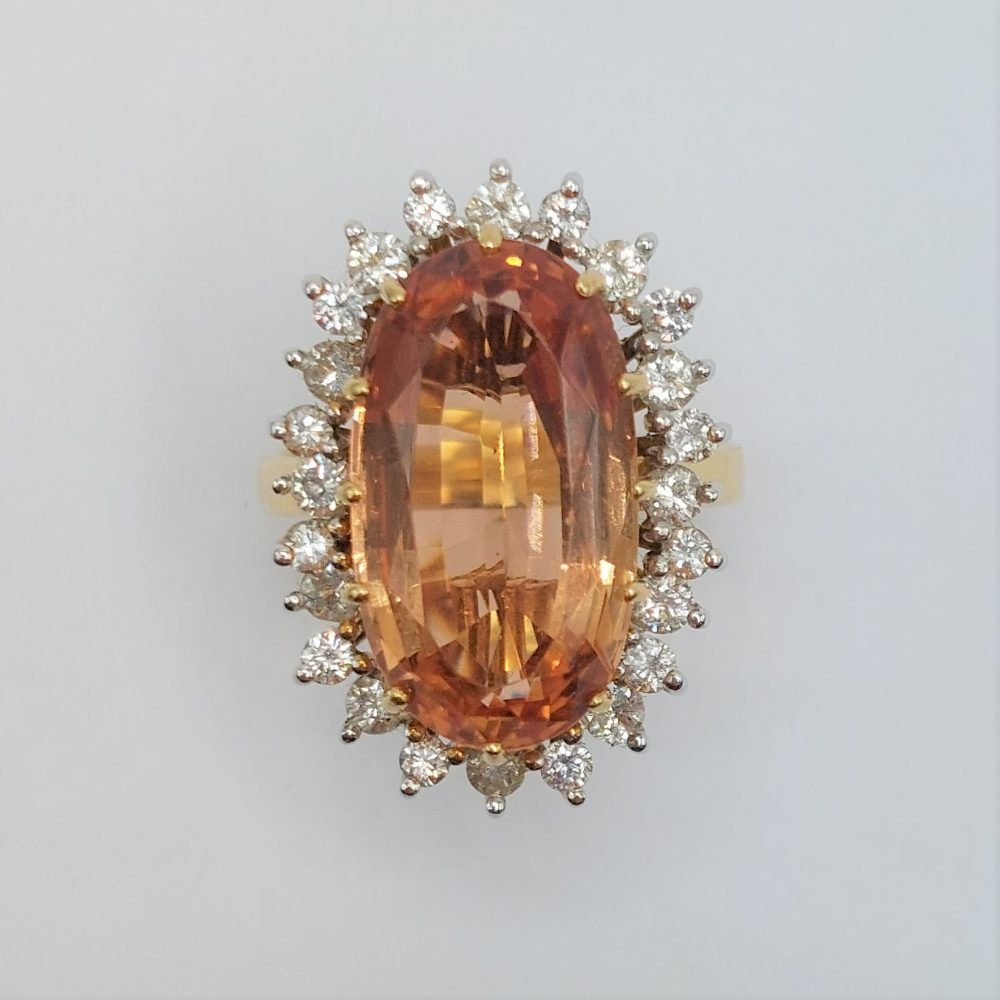 Imperial Golden Topaz and Diamond Cluster Ring