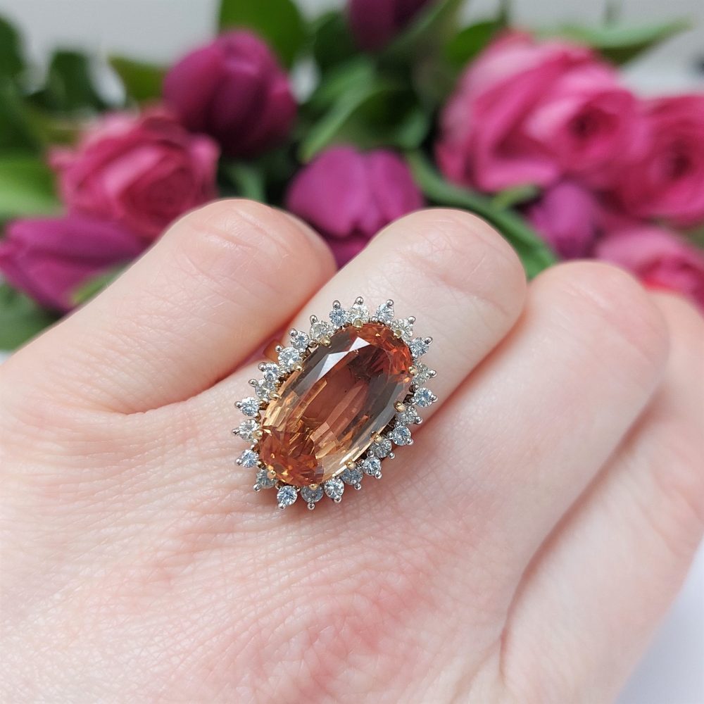 Imperial Golden Topaz and Diamond Cluster Ring