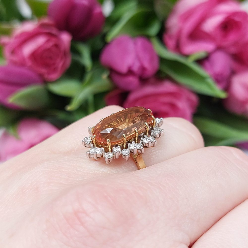 Imperial Golden Topaz and Diamond Cluster Ring
