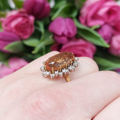 Imperial Golden Topaz and Diamond Cluster Ring