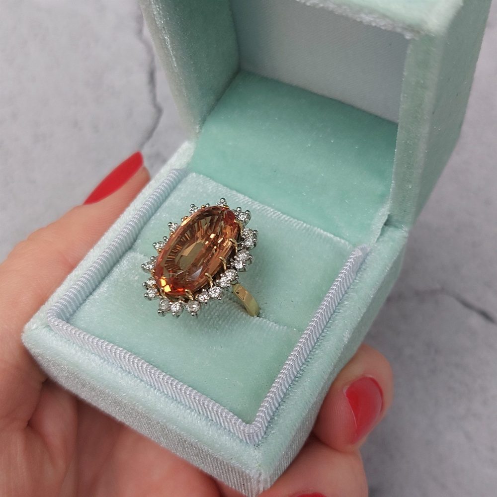 Imperial Golden Topaz and Diamond Cluster Ring